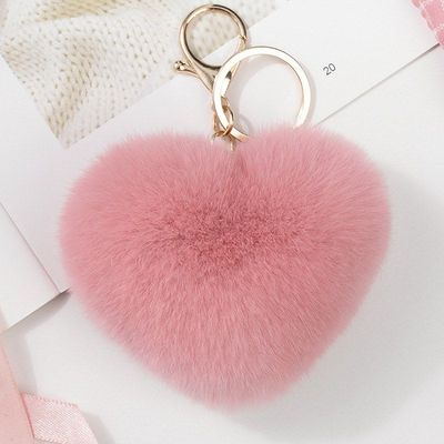 真毛獭兔毛心形汽车钥匙扣