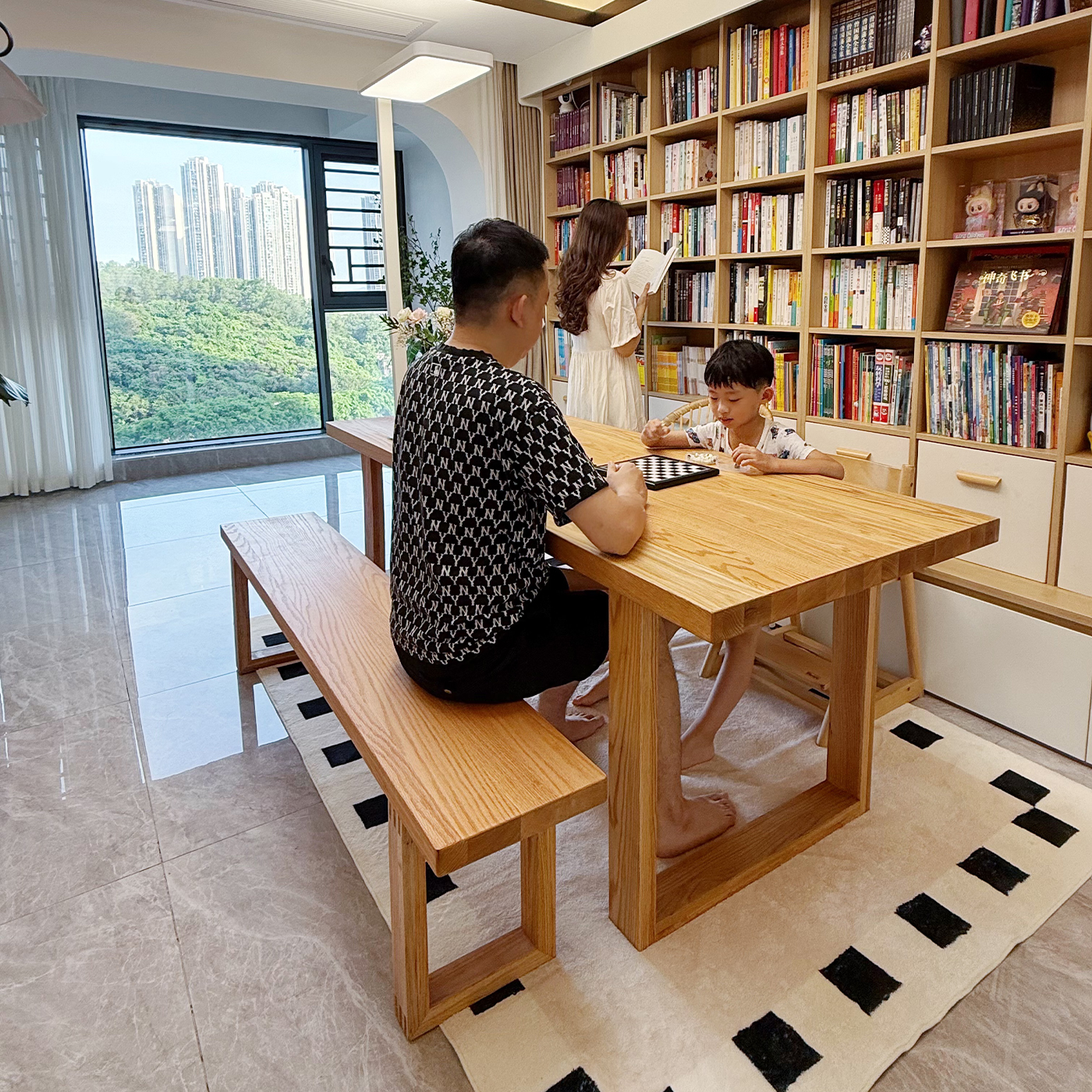 泊逸实木长条凳子书桌椅子
