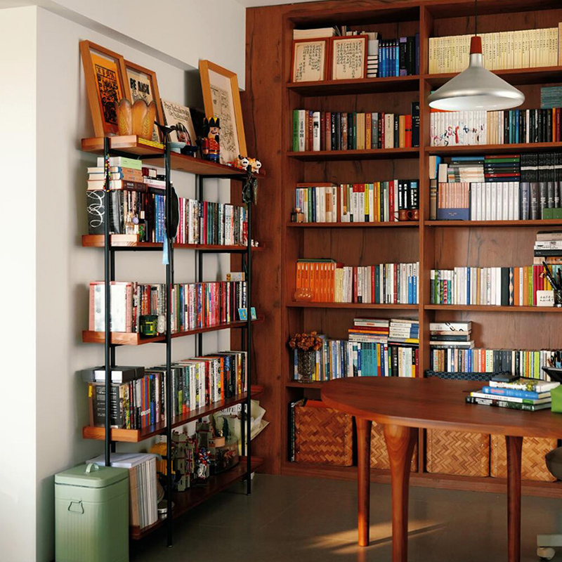 泊逸书架美式复古简约置物架工业风实木书柜客厅落地多层创意架子