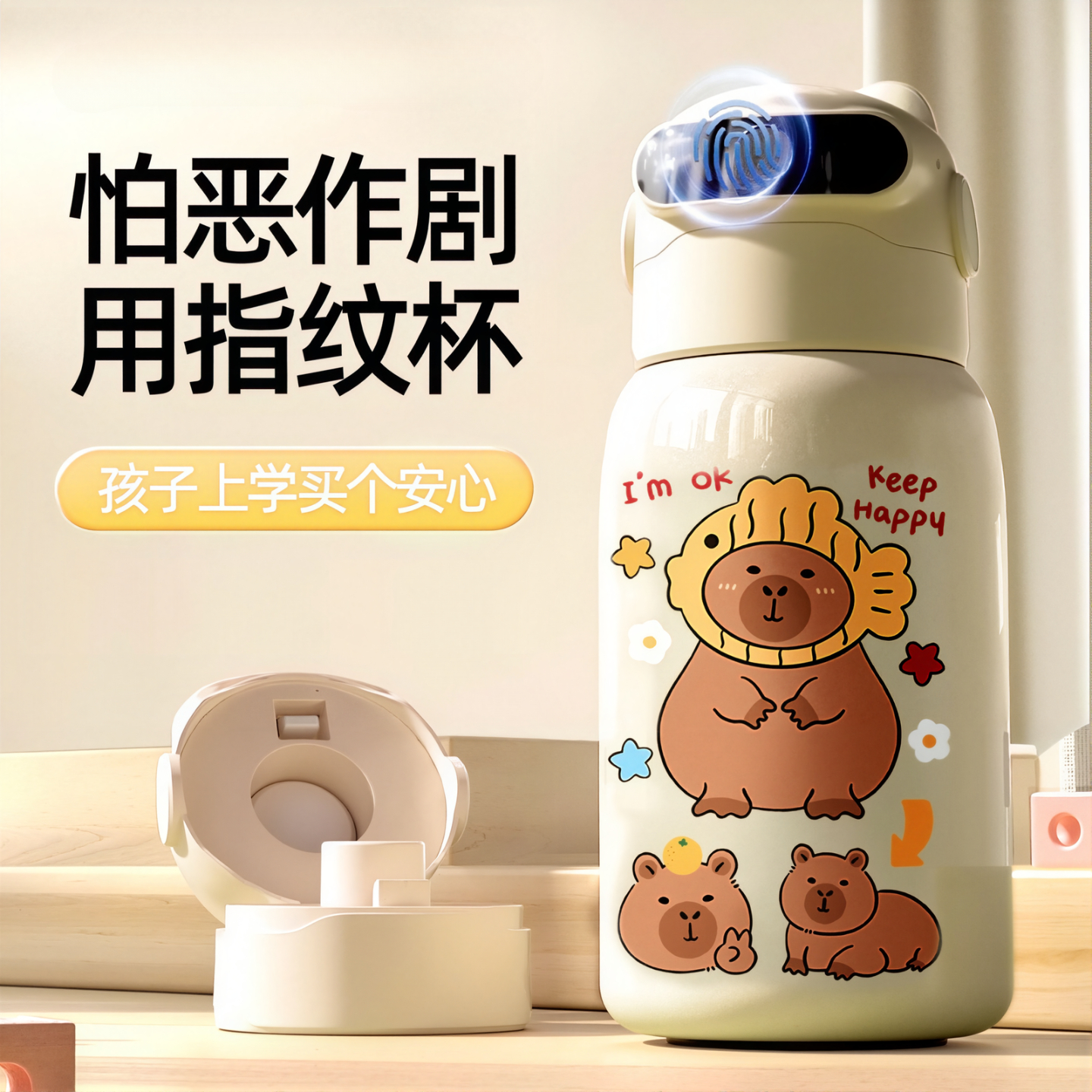 卡皮巴拉指纹解锁保温杯