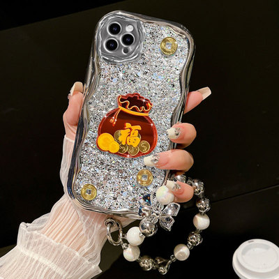 电镀爆闪蝴蝶结适用苹果iPhone14ProMax手机壳/2024年iPhone13Max女款iPhone15plus新款iPhoneX网红