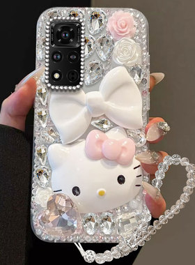 满钻奢华卡通KT猫适用荣耀V40手机壳女款20高级感V40轻奢版镶钻30PRO外壳X402025年200Pro网红X30MAX可爱V30