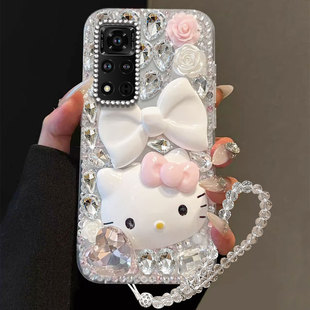 满钻奢华卡通KT猫适用荣耀V40手机壳女款20高级感V40轻奢版镶钻30PRO外壳X402025年200Pro网红X30MAX可爱V30