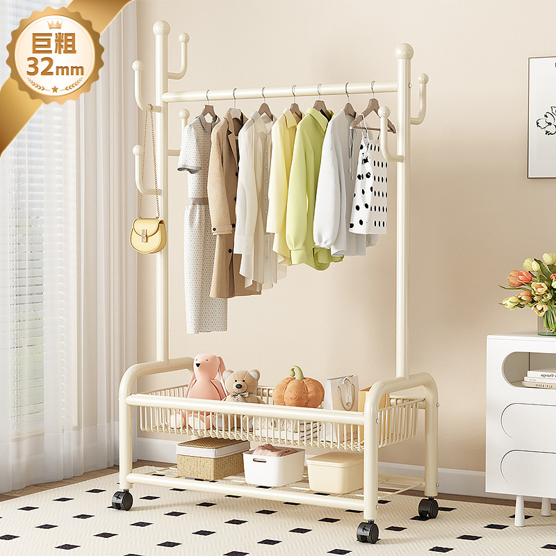 简易晾衣架家用衣帽架卧室可移动落地衣架阳台多功能衣服收纳架子