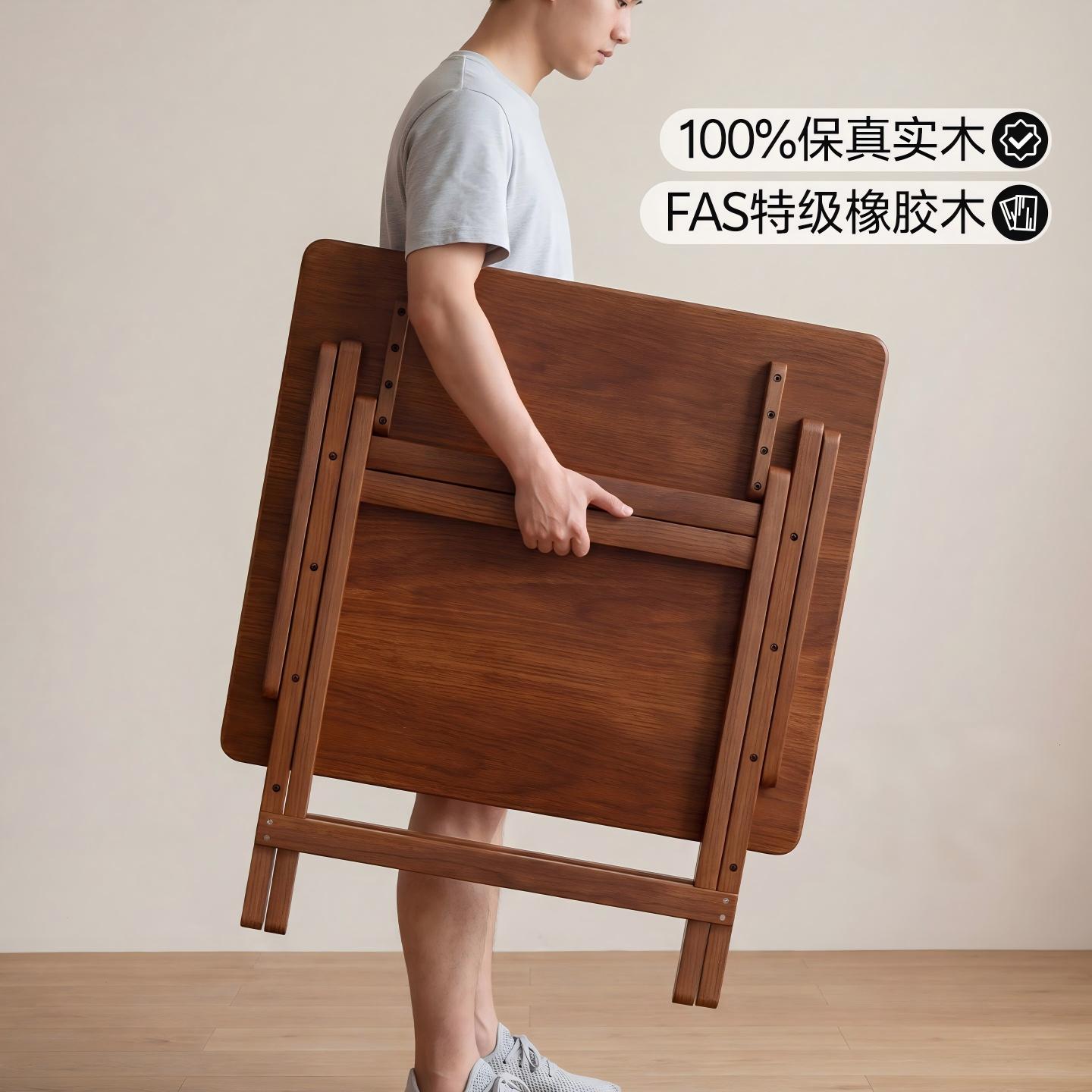 实木折叠小方桌中古风饭桌餐桌图片