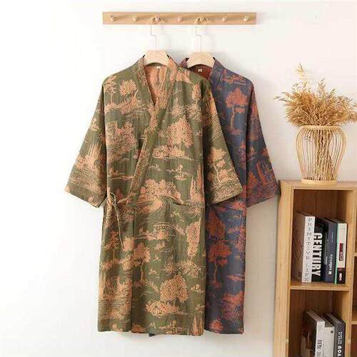 pajomas Men's Nightgown Cotton Gauze Men's Bathrobe