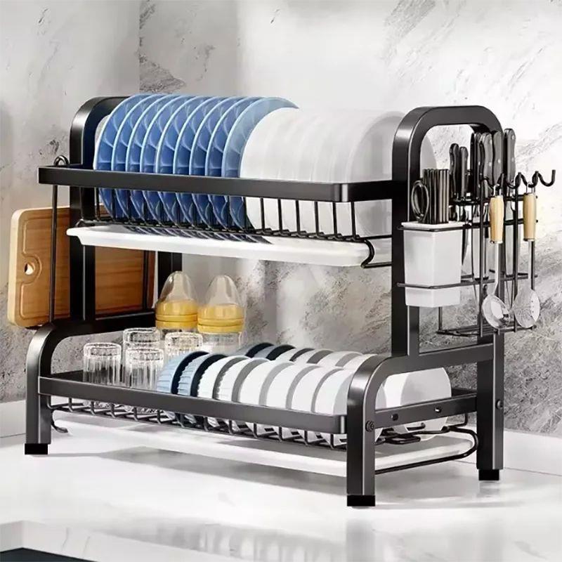 Dish Drying Rack 2-Tier Compact Kitchen Dish Rack Drainboard