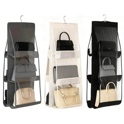 6 Pocket Hanging Handbag Organizer For Wardrobe Closet Multi