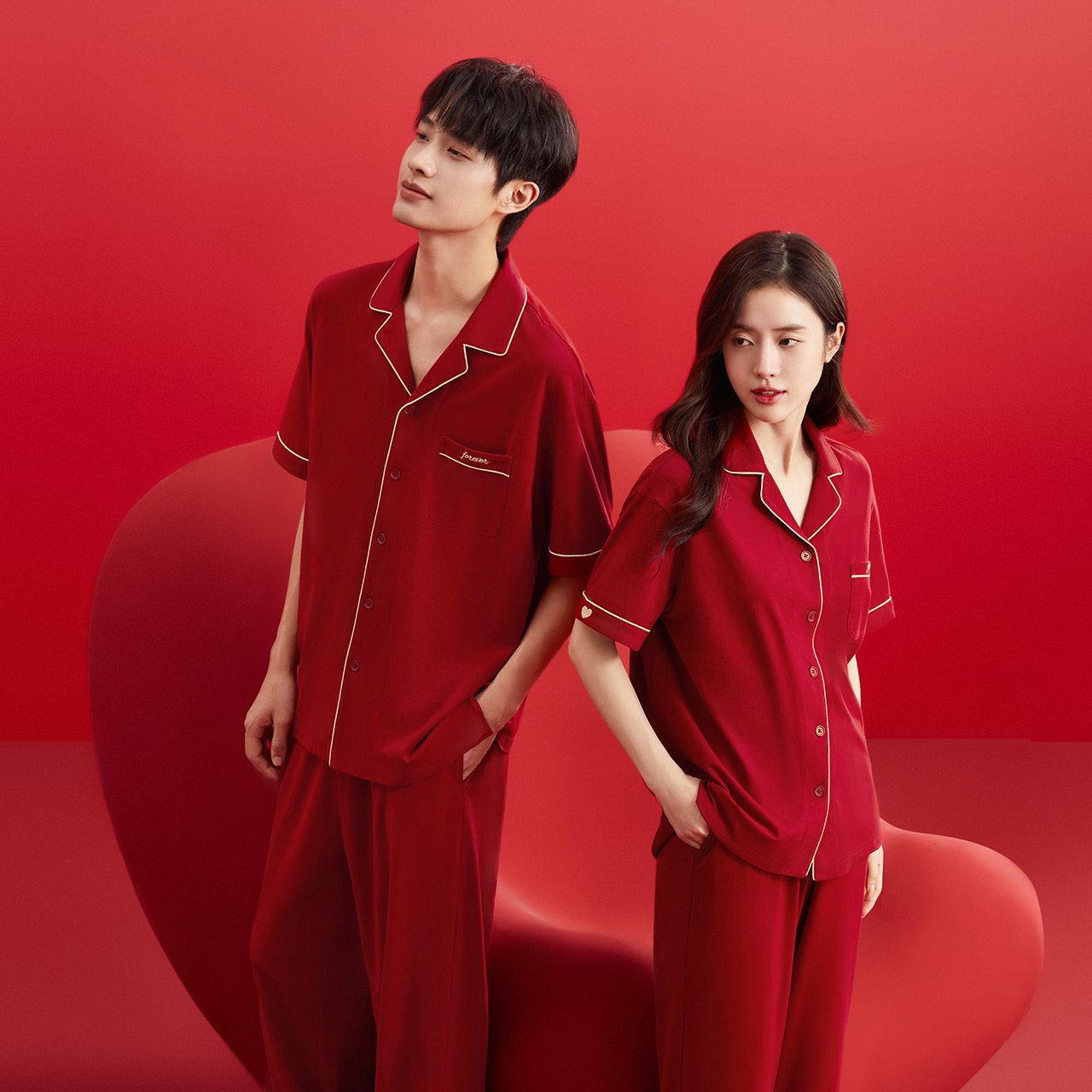 居家凉感棉情侣睡衣红豆新婚本命