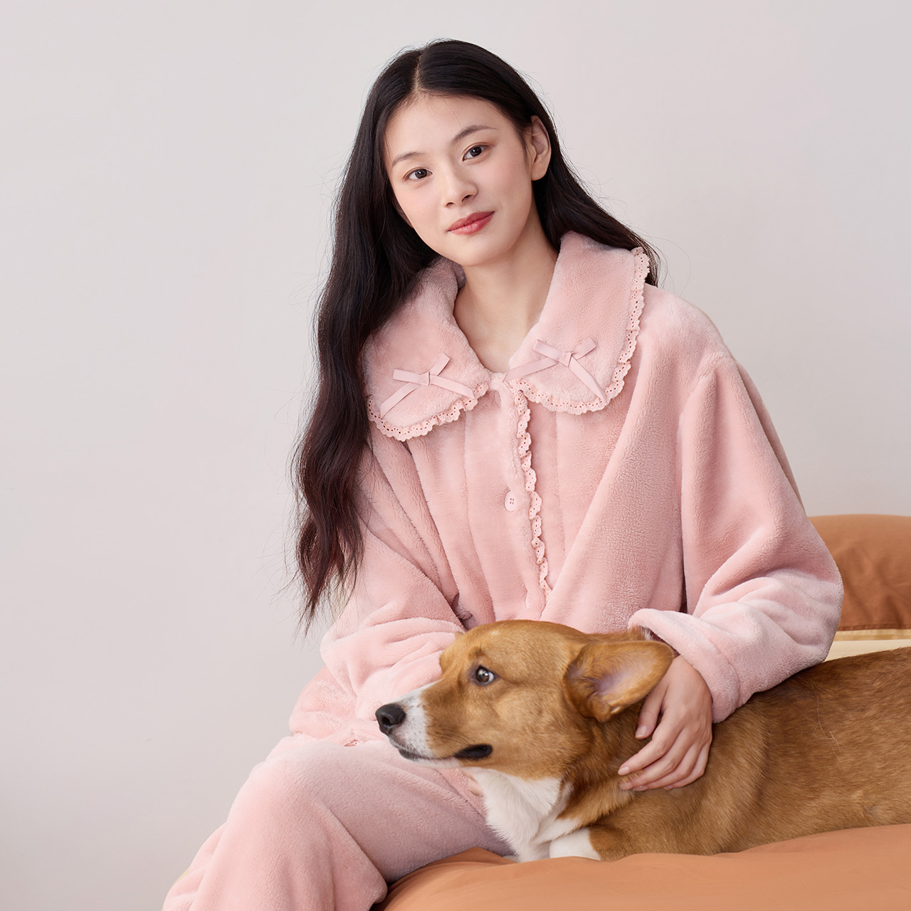 抗静电珊瑚绒睡衣红豆可外穿