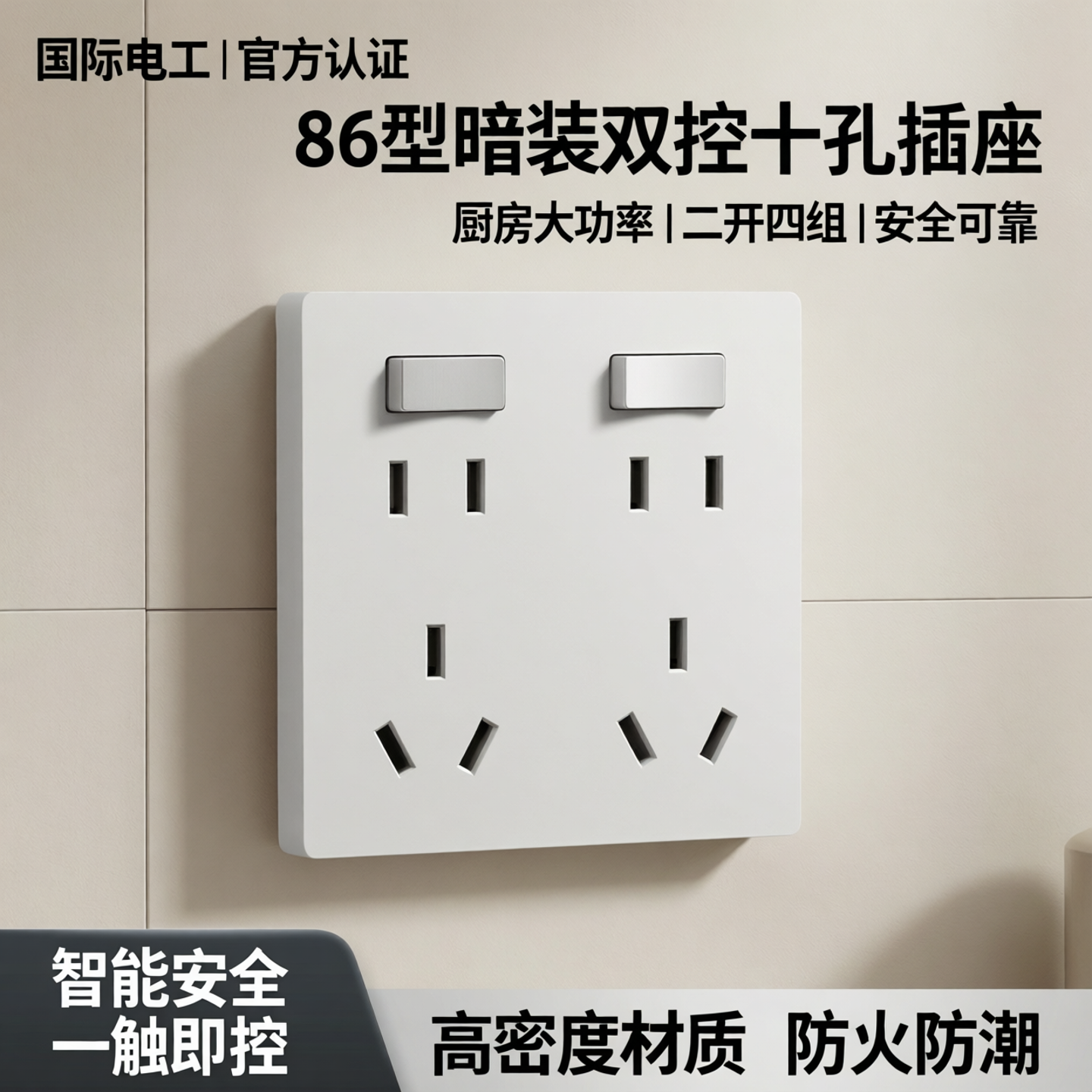 国际电工插座带开关86型暗装二三三插厨房二开十孔10孔八孔大功率