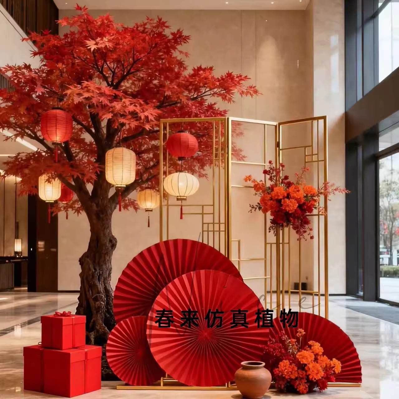 仿真红枫树中式国风许愿商图片