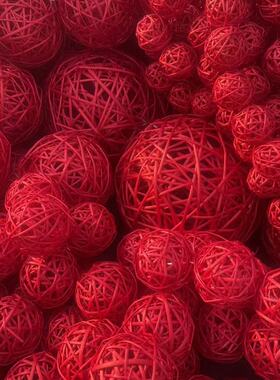 藤球柳球藤条编织红色空心球售楼部装饰元旦春节挂饰红色树挂藤球