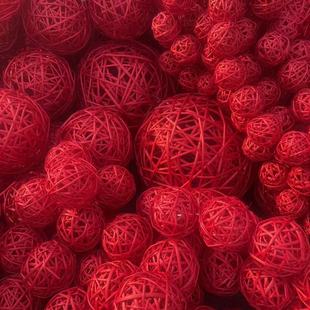 藤球柳球藤条编织红色空心球售楼部装饰元旦春节挂饰红色树挂藤球