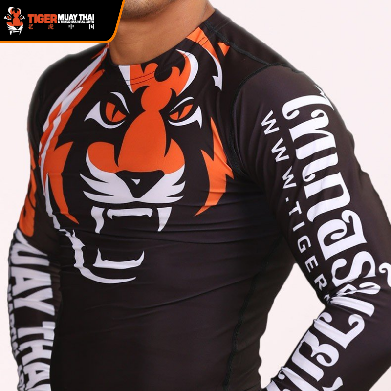 男子长袖柔术防磨服黑色综合格斗健身训练紧身衣TigerMuayThai