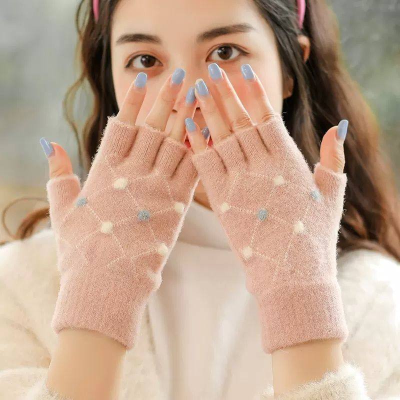 半指手套女冬天五指露指针织毛线手套韩版学生写字半截保暖防寒潮,服饰配件/皮带/帽子/围巾,手套,淘宝优惠券,粉丝福利购,淘宝优惠卷