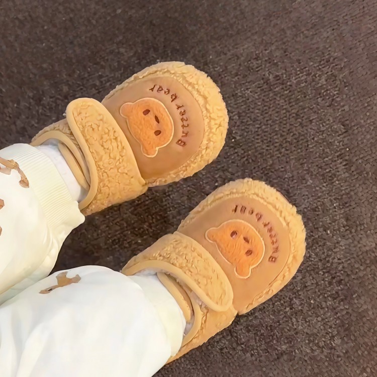 小熊婴儿棉鞋宝宝学步鞋秋冬季小月龄加绒保暖步前鞋软底鞋不掉跟