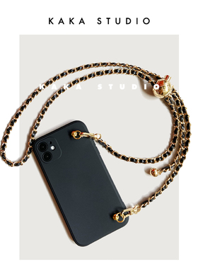 适用iphone15plus苹果16promax手机壳12华为p40斜挎链条mate60pro全包p30pro黑色硅胶7/8plus防摔软壳