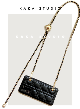 适用华为mate40/50pro苹果14手机壳斜挎可背iphone15promax背带挂绳链条小香风小金球可调节长短13菱格皮质12