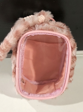 新款原创毛绒透明娃包豹纹15CM零钱包迷你可爱玩偶收纳包遛娃谷子