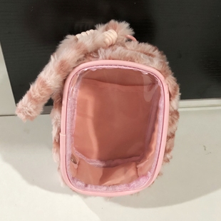 新款原创毛绒透明娃包豹纹15CM零钱包迷你可爱玩偶收纳包遛娃谷子