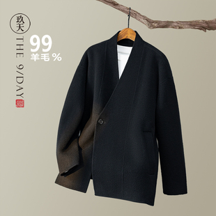 秋冬中式羊毛外套澳洲羊毛男装国风无领道服呢大衣老钱风外套夹克