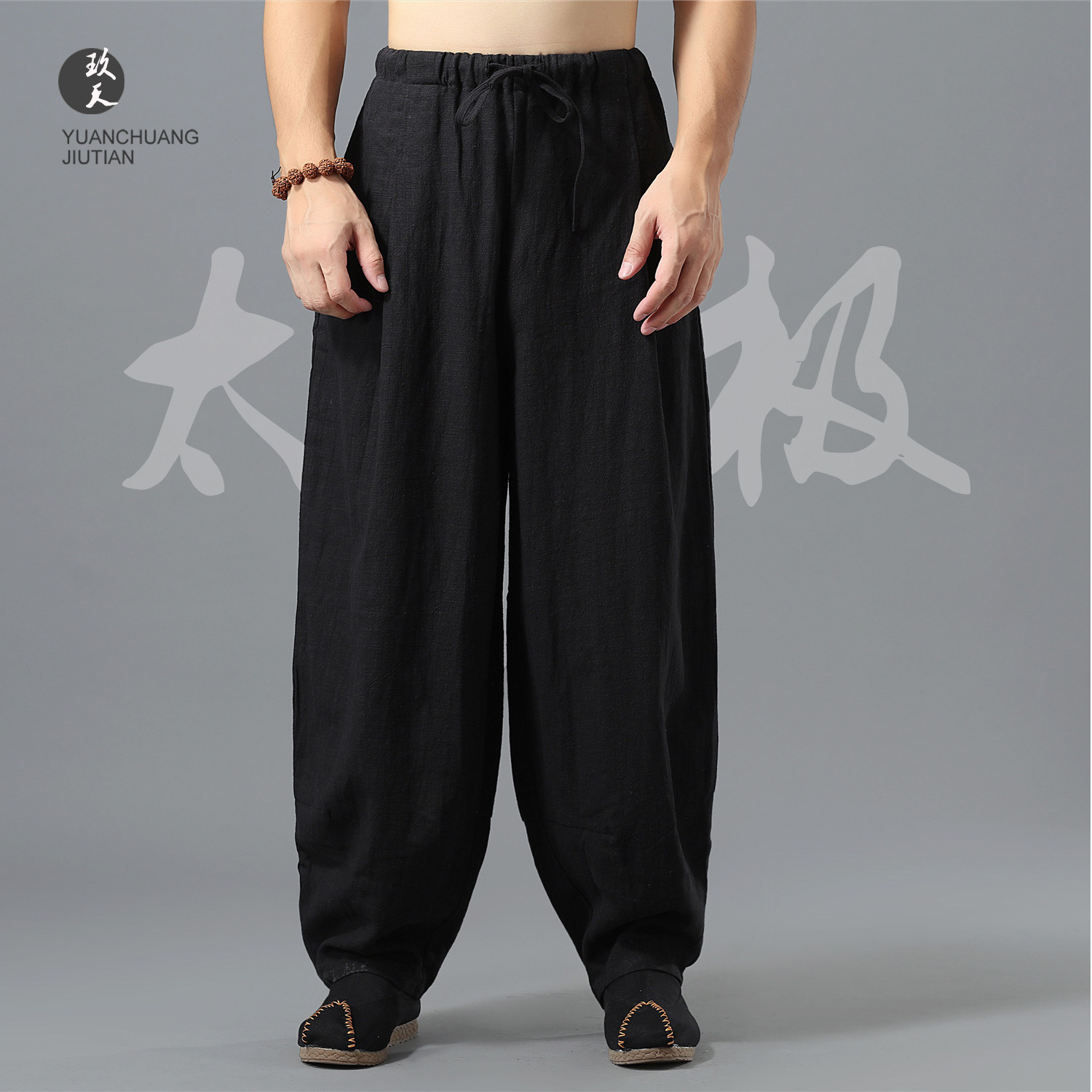 秋季中式棉麻太极裤灯笼裤亚麻休闲裤男士阔腿裤汉服裤道服裤练拳图片