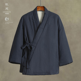 棉麻古风斜襟棉衣道袍居士服中式 汉服中国风男装 棉服外套 中式 冬季