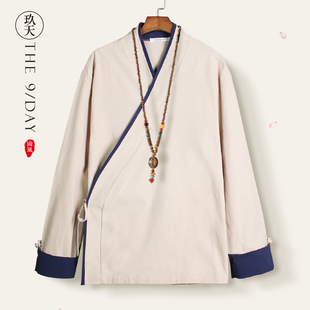 中国风春季亚麻男汉服茶服中式居士服棉麻斜襟古风禅意道服道袍