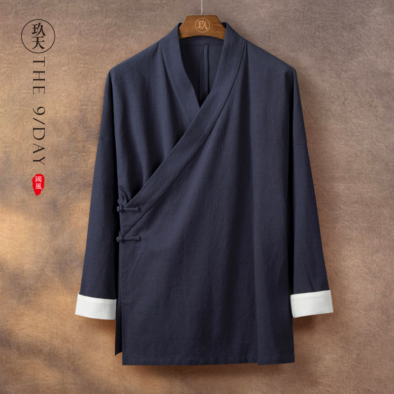 中国风男装秋冬道袍道服中式禅服茶服盘扣居士服棉麻唐装改良汉服