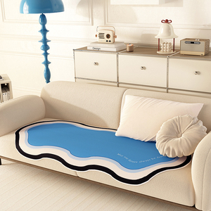 蓝色沙发垫夏季不规则沙发盖布家用一片式防滑坐垫三位一贵妃套罩