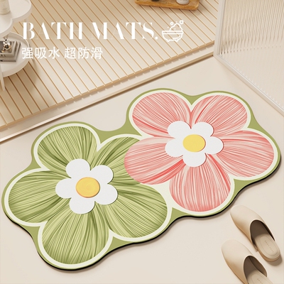 【三倍吸水】清新花朵浴室防滑垫