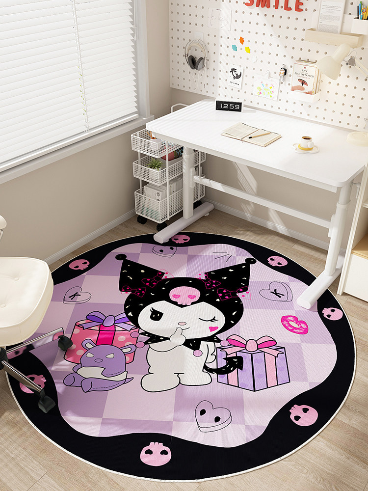 库洛米圆形地毯卡通电脑椅子地垫儿童房卧室办公桌转椅防滑脚垫子