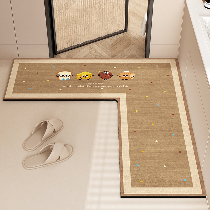 卡通仿木纹L型浴室地垫卫生间门口硅藻泥吸水防滑转角脚垫地毯垫