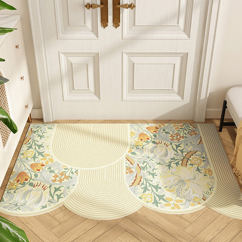 高端异形入户门地垫进门口蹭脚垫子花卉玄关地毯皮革PVC可擦免洗