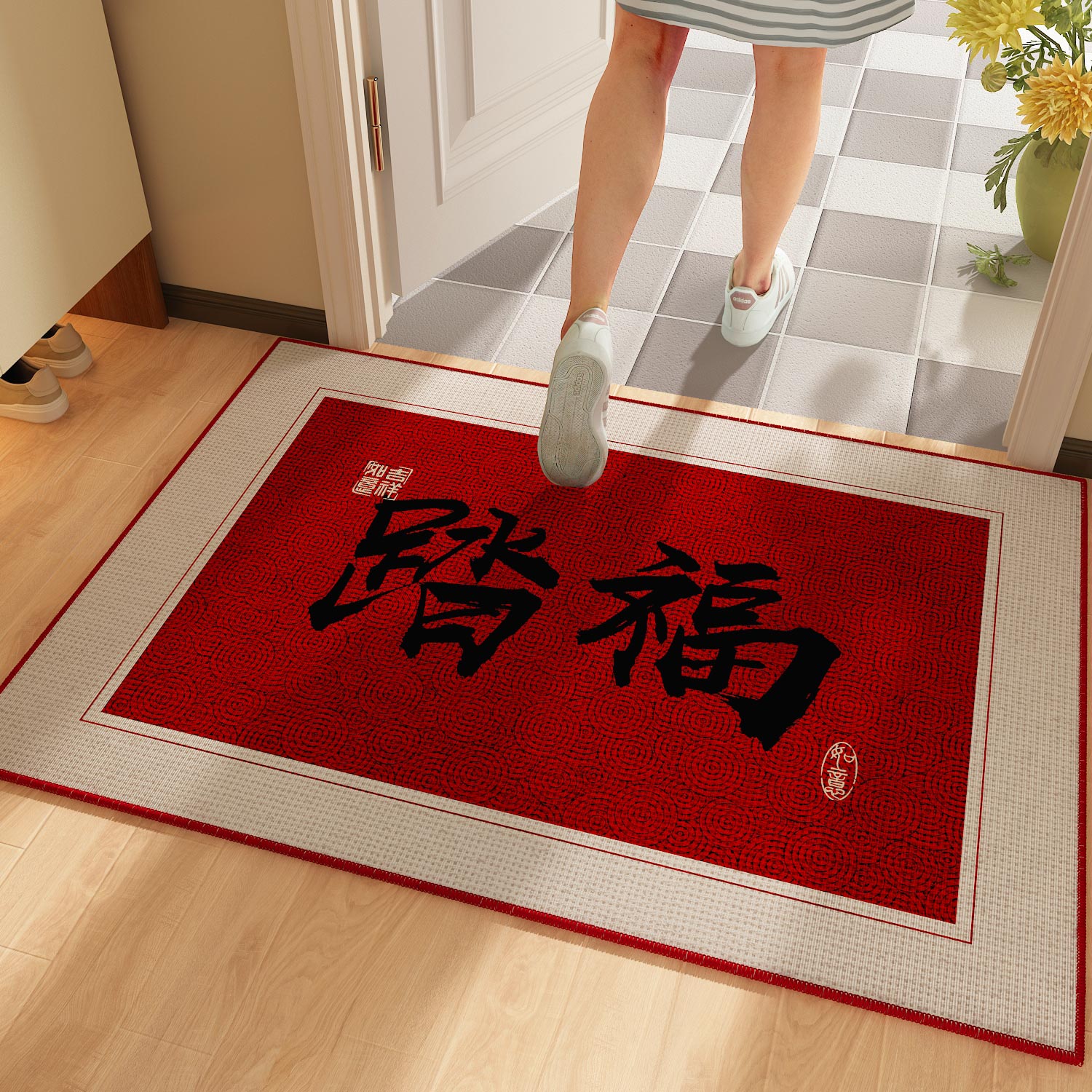 喜庆入户地毯红色门垫防滑耐脏