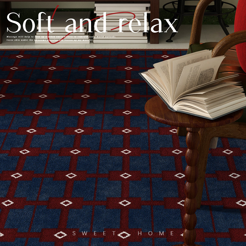 复古蓝色格子客厅地毯防水防污可擦免洗沙发地垫圣诞节主卧室房间,居家布艺,地毯,淘宝优惠券,粉丝福利购,淘宝优惠卷
