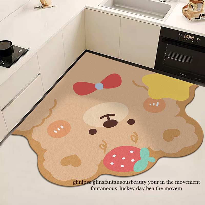 卡通小熊厨房地垫防滑防油防水脚垫耐脏免洗垫专用家用进门垫地毯