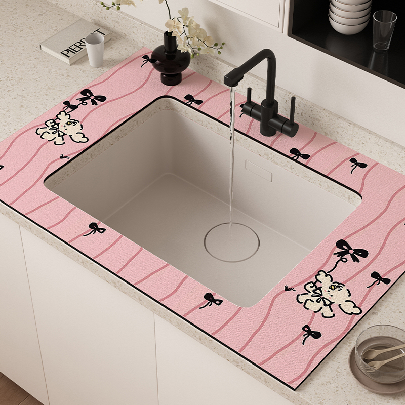 ins风粉色厨房台面沥水垫水池边吸水垫洗碗防滑垫硅藻泥隔热杯垫