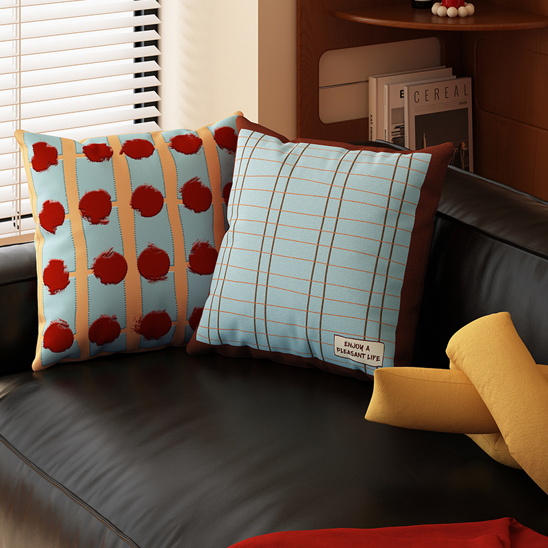 包豪斯格子沙发抱枕荷兰绒靠枕