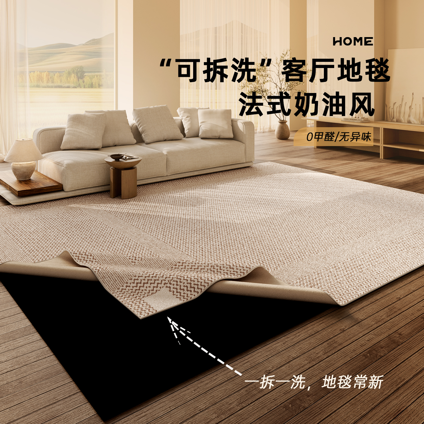 双层可拆洗地毯客厅法式奶油风