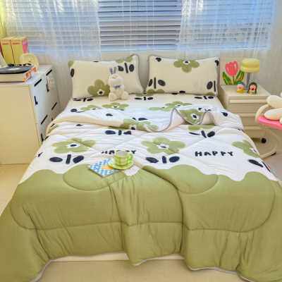 夏季冰丝乳胶凉席四件套小清新夏被空调被被可机洗软席单人三件套