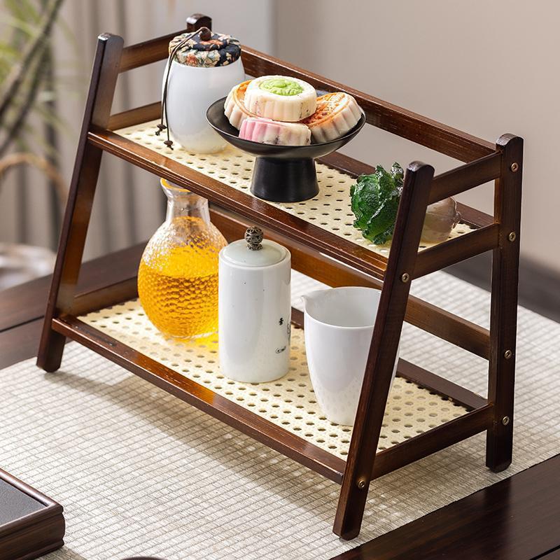 ins感多层杯架藤编餐桌台