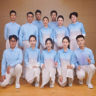 初高中学生成人合唱朗诵演出服蓝色爱国红歌合唱团演讲比赛礼服装