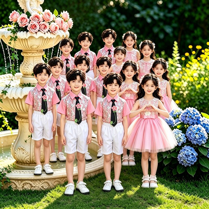 六一儿童合唱服手势舞《小花朵》男女童诗歌朗诵比赛演出服装粉色
