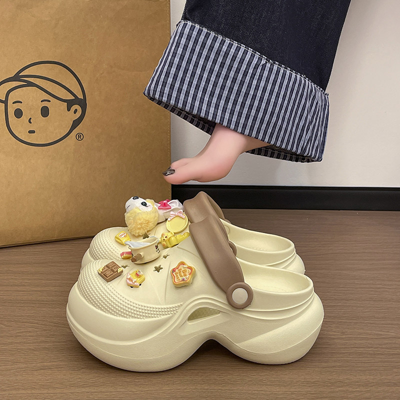 趣味个性黄油狗洞洞鞋女夏季外穿厚底增高防滑轻便舒适两穿拖鞋女