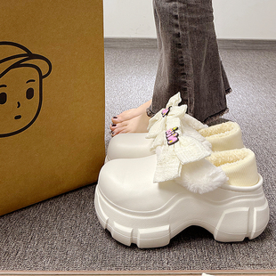 2025新款 仙女风Nice蝴蝶结毛毛棉拖鞋 女可外穿加绒防滑增高冬季