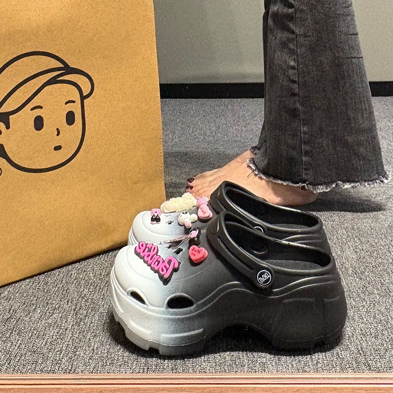 网红KT猫厚底洞洞鞋女2026新款夏季外穿防滑绑带配裙子沙滩凉拖鞋