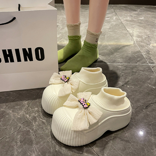 超可爱~巨保暖~蝴蝶结设计感松糕厚底大棉鞋女防滑冬天毛毛鞋外穿