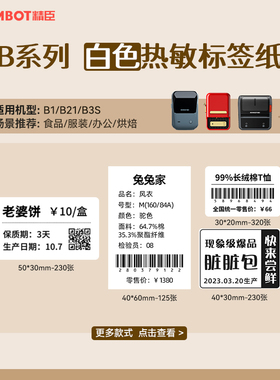 【白色 B系列】精臣B1/B21/B3S白色标签纸不干 干胶防水热敏服装